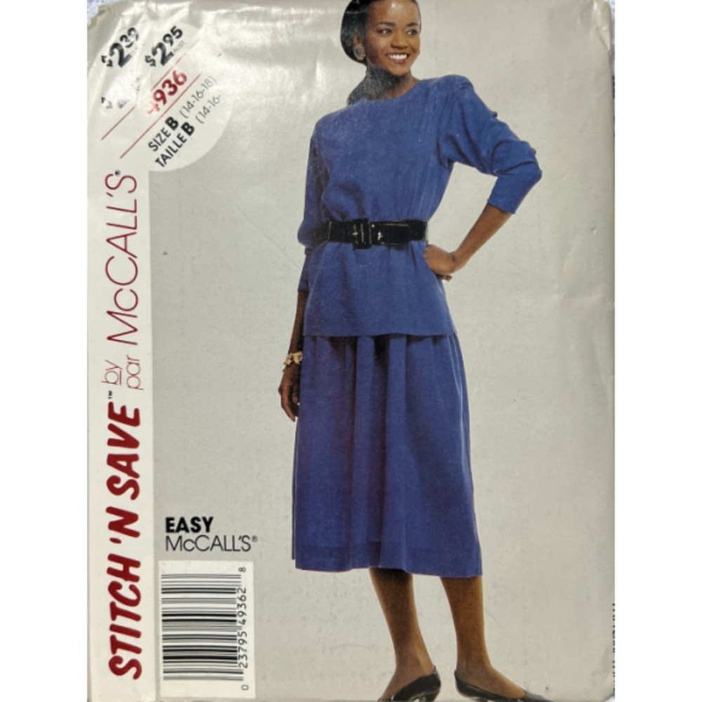 Vintage ©1990 Stitch n' Save 4936 Misses' Skirt and Top. Size 14-16-18